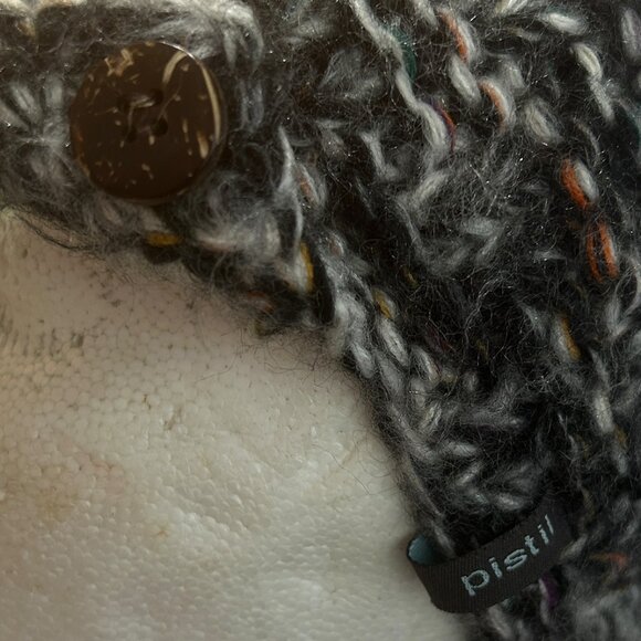 Pistil Knit Hat with Brim & Button Detail Gray White Orange Cozy Winter Beanie - Picture 5 of 5